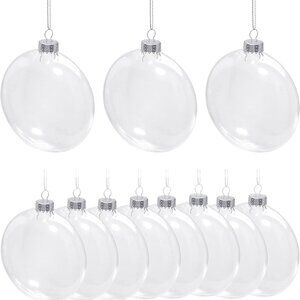 NEW Set of 14 Clear Flat Disc Fillable Ball Craft Shatterproof Plastic Ornaments